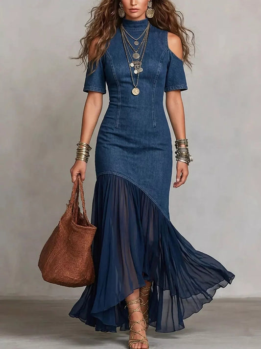Cold Shoulder Ruffle Hem Maxi Dress  Shop One Place