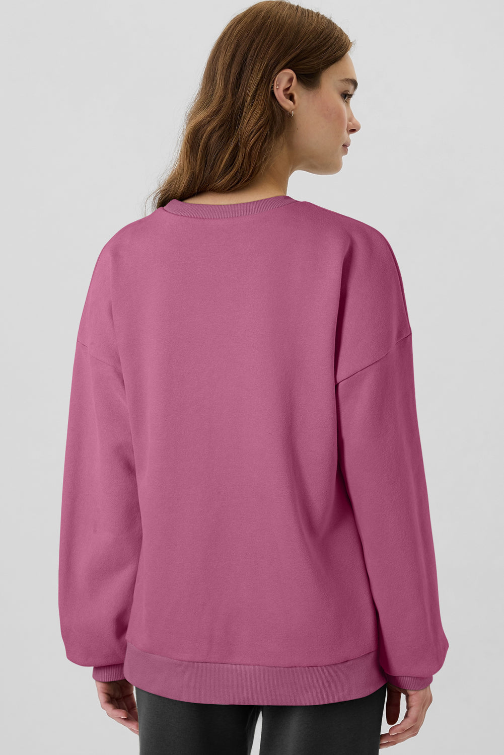 Black Solid Fleece Lined Drop Shoulder High Low Sweatshirt