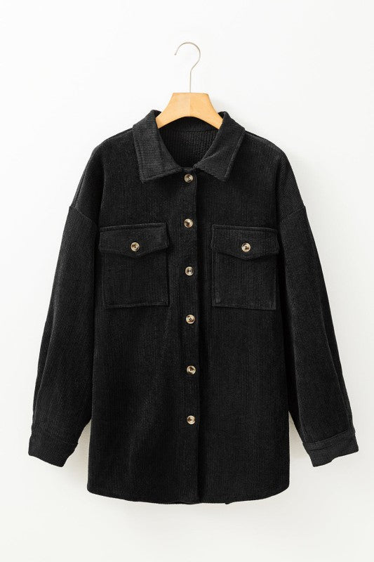 Solid Corduroy Button-Up Pocketed Shacket  Shop One Place