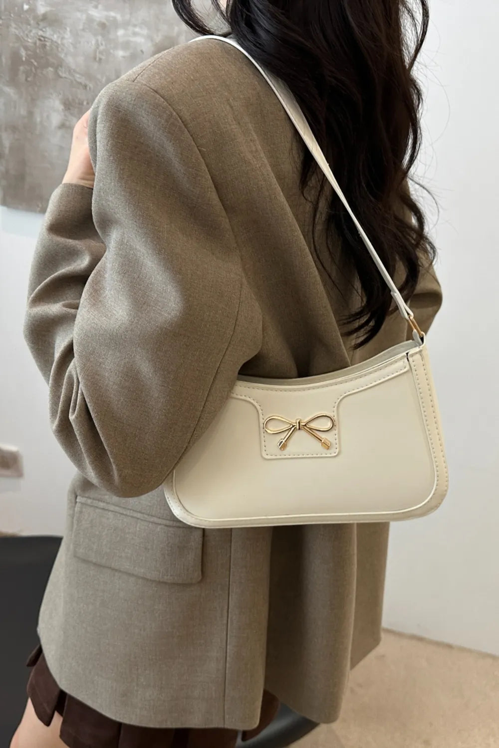 Bow Trim PU Leather Shoulder Bag  Shop One Place