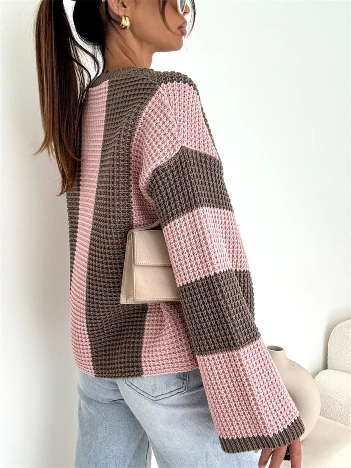 Color Block Long Sleeve Sweater  Shop One Place