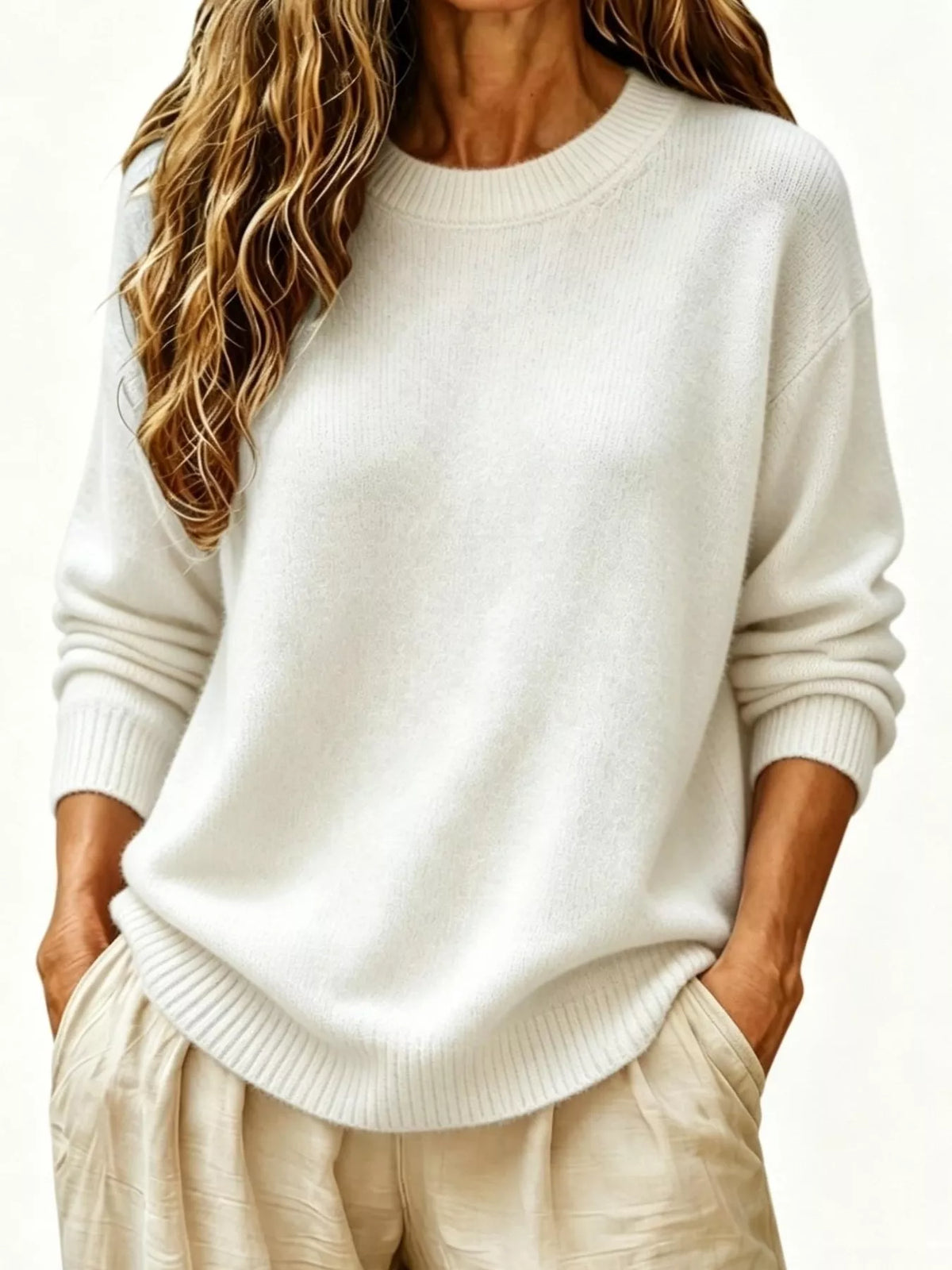 Full Size Round Neck Dropped Shoulder Sweater Plus Size  Shop One Place