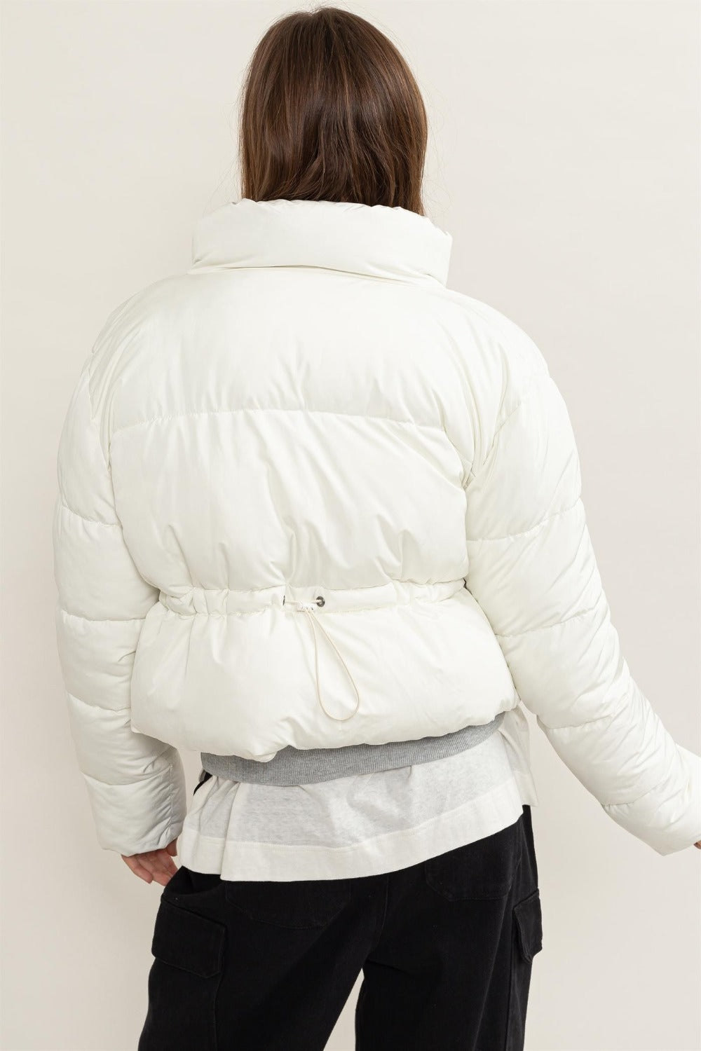 HYFVE Cream Quilted Back Drawstring Puffer Jacket