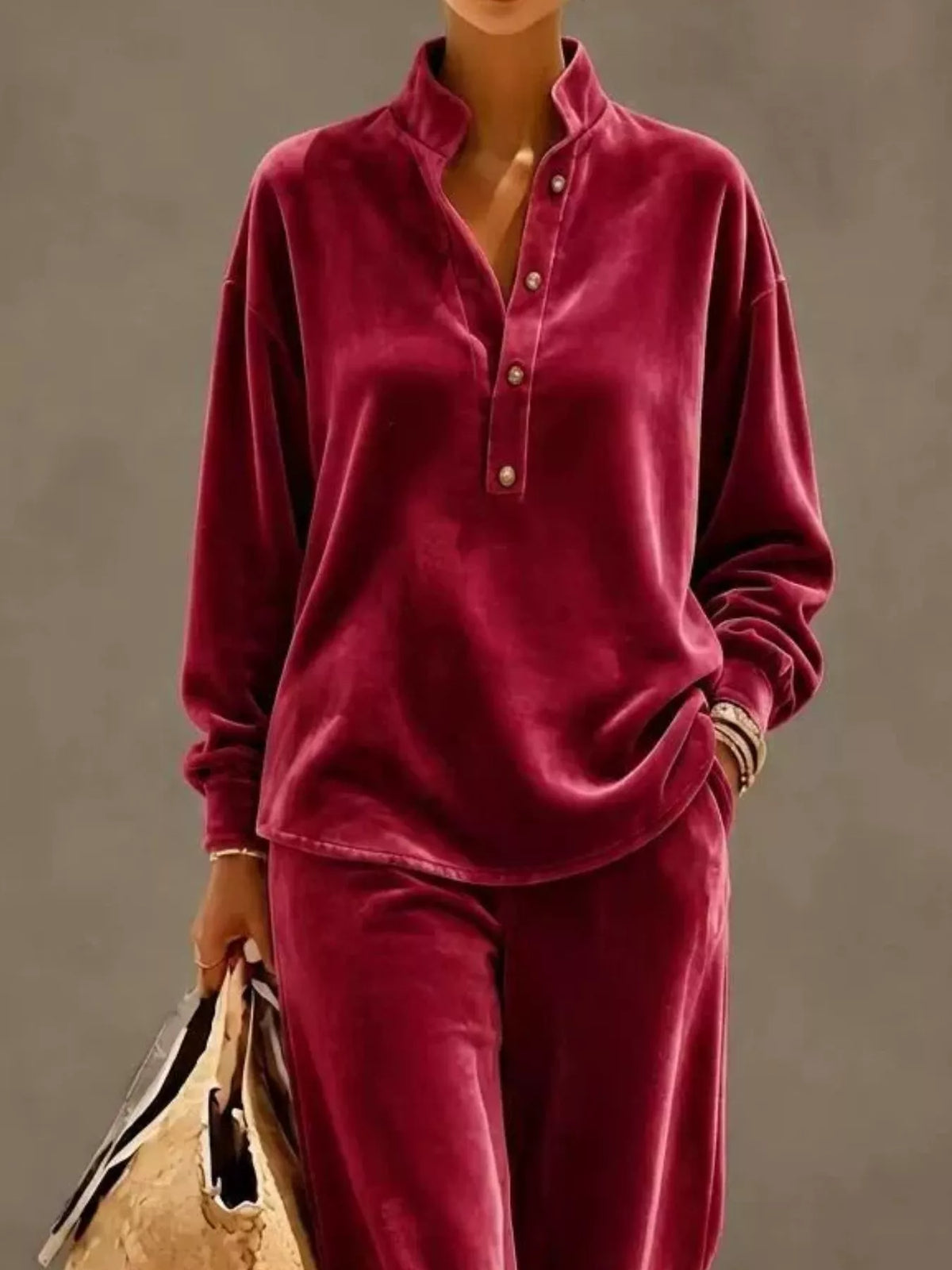 Women's Half-Button Top & Wide-Leg Pants Set – view 12