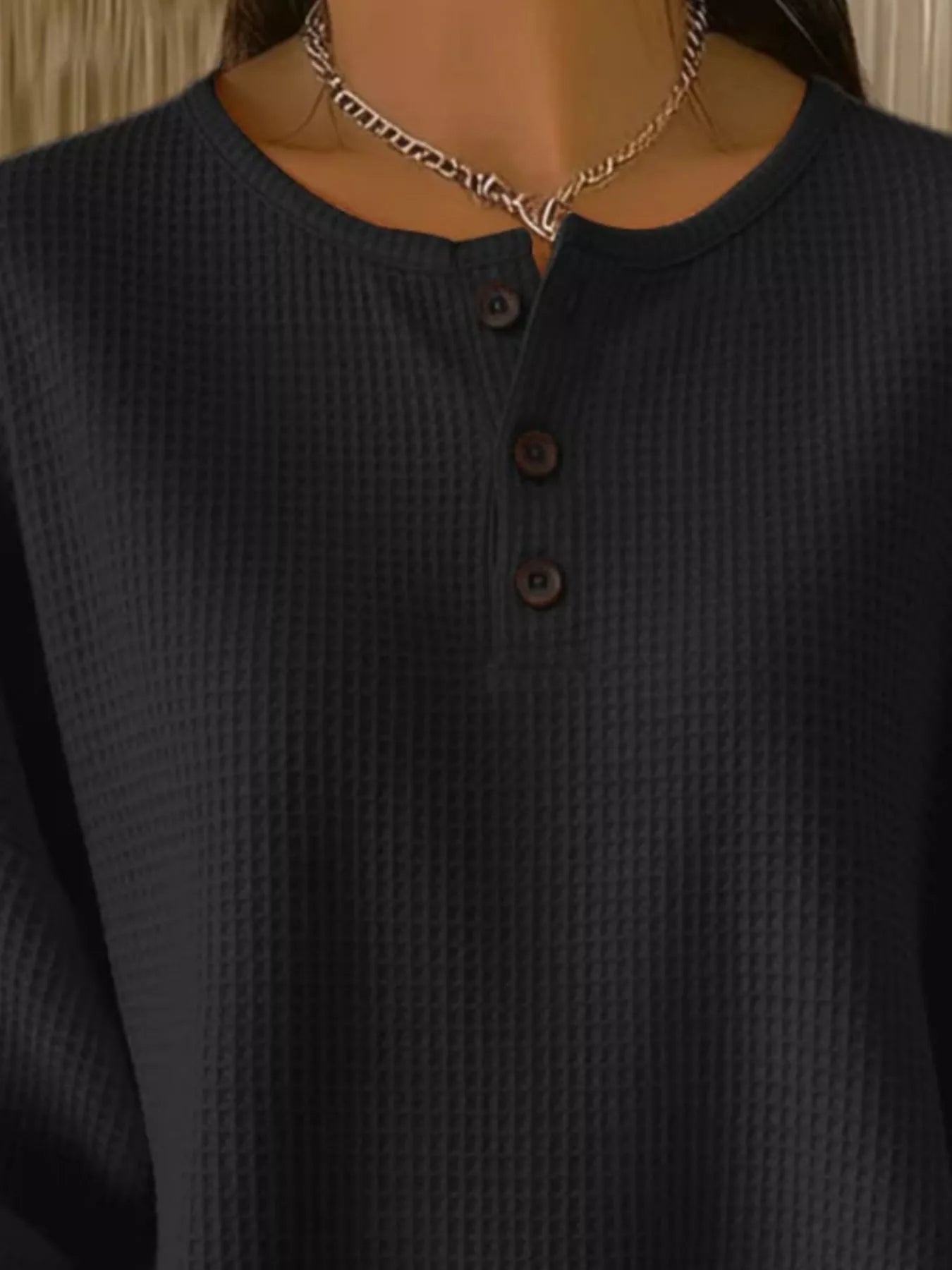 Full Size Waffle Knit Button Detail Top Plus Size  Shop One Place