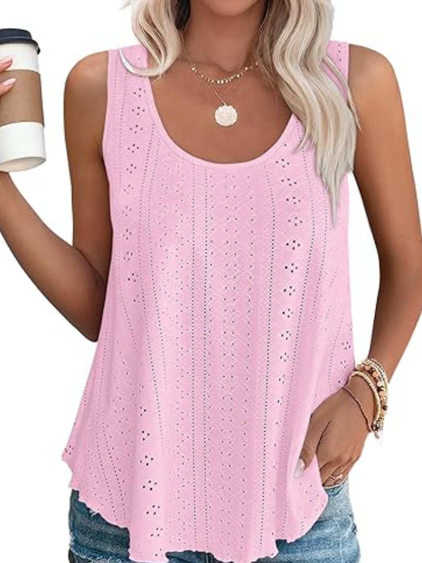 Eyelet Scoop Neck Tank  Shop One Place