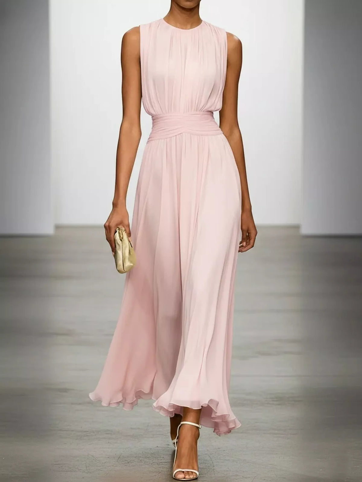 Women's Sleeveless Ruched Chiffon Maxi Dress – view 6