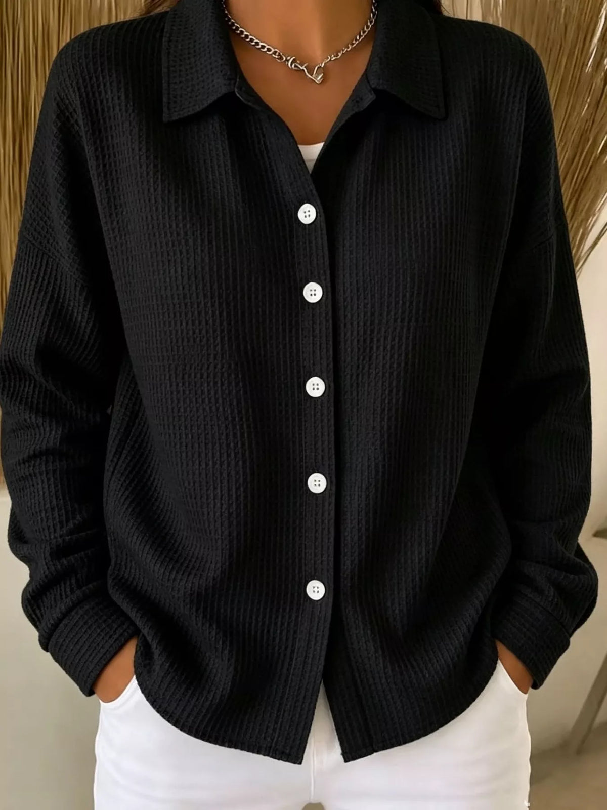 Women's Waffle Knit Button-Down Shirt – view 6