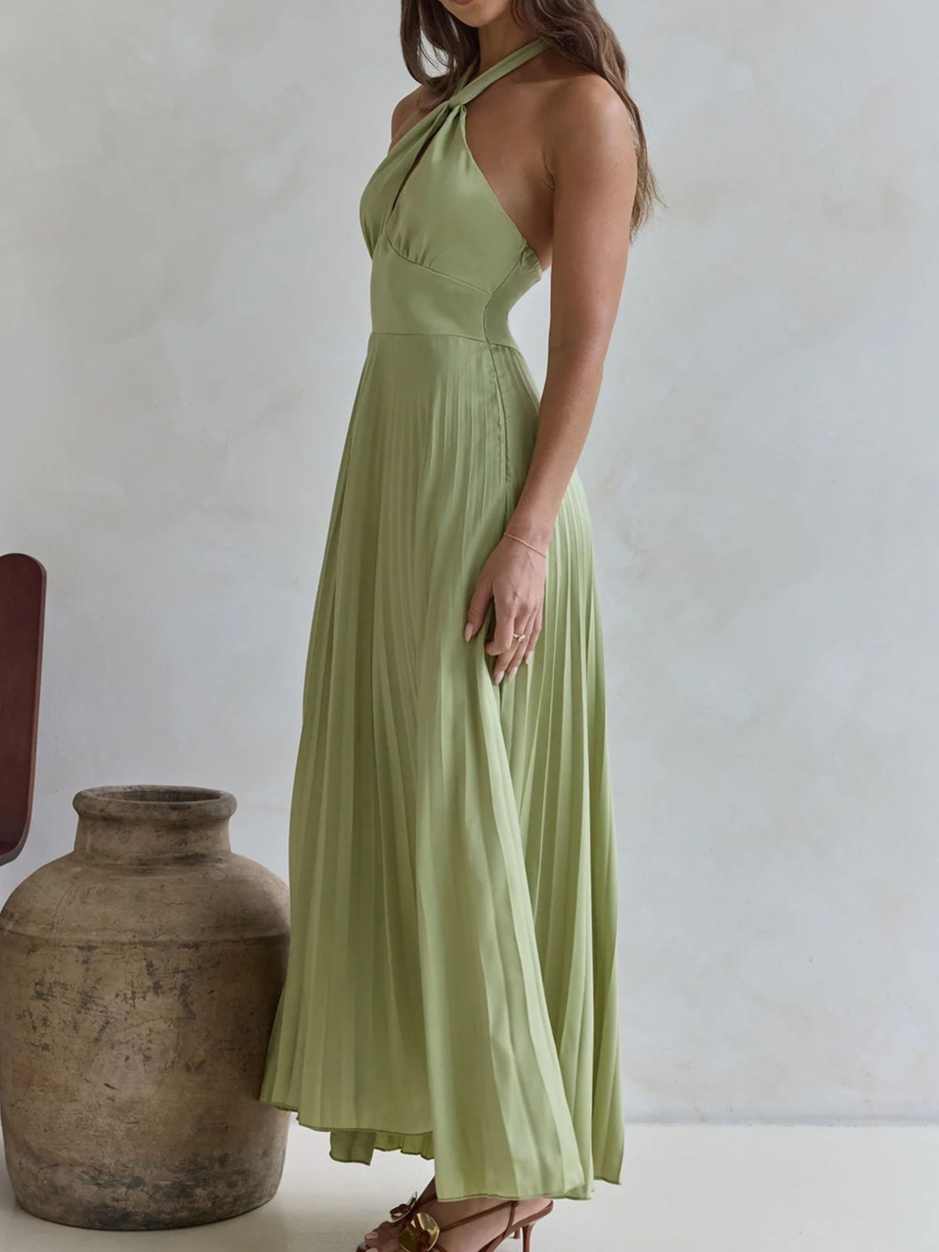 Halter Neck Pleated A-Line Dress  Shop One Place