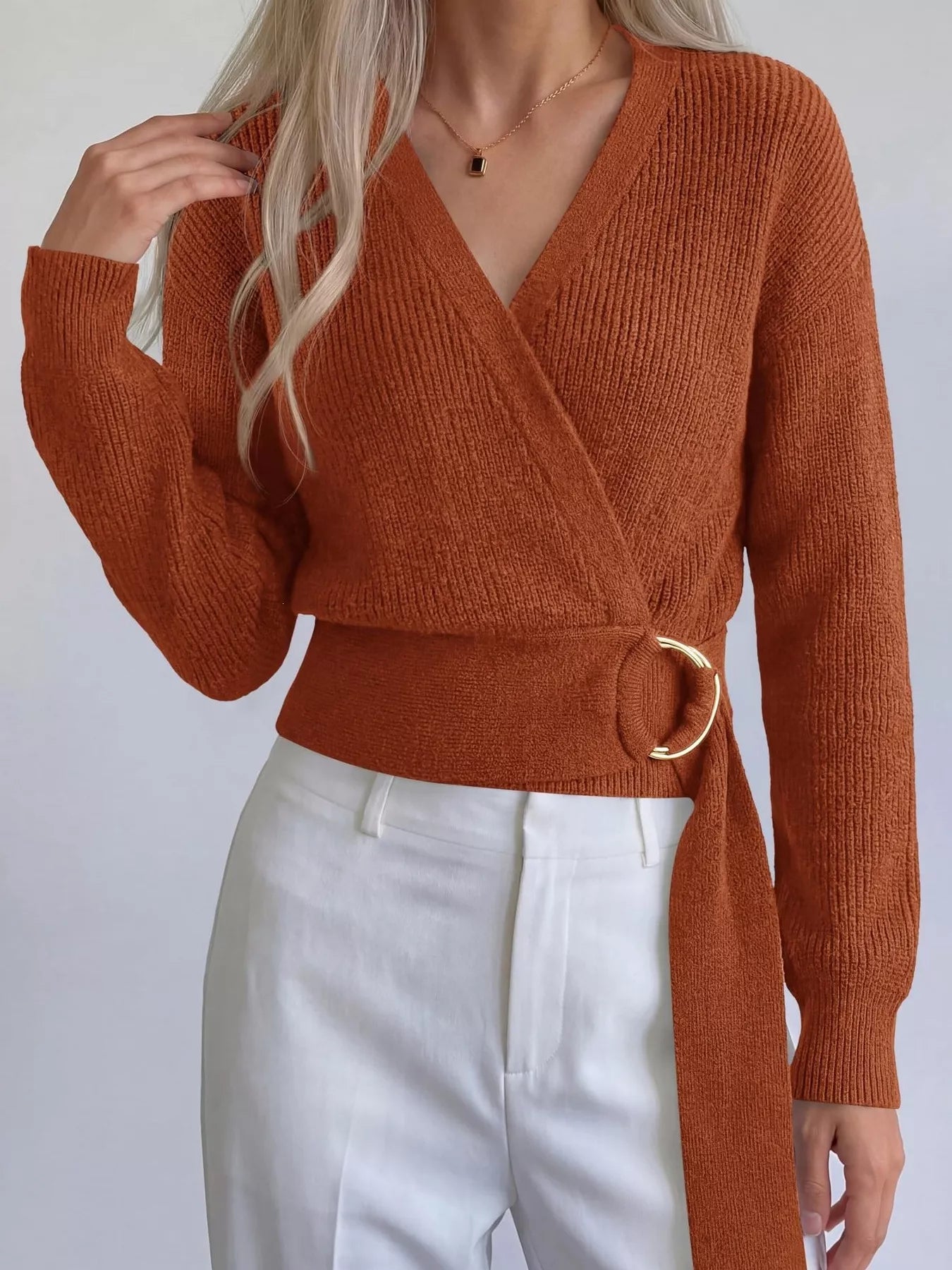 Metal Ring Detail Dropped Shoulder Sweater  Shop One Place