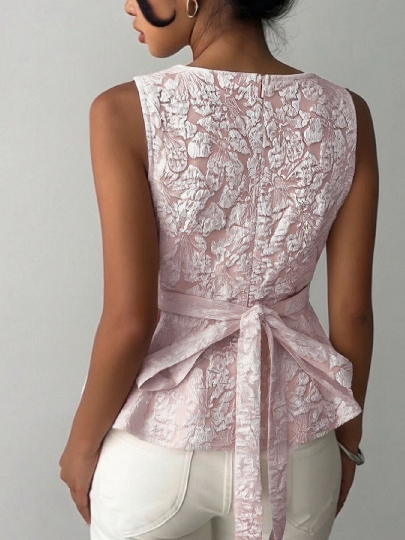 Floral Jacquard Peplum Tank  Shop One Place