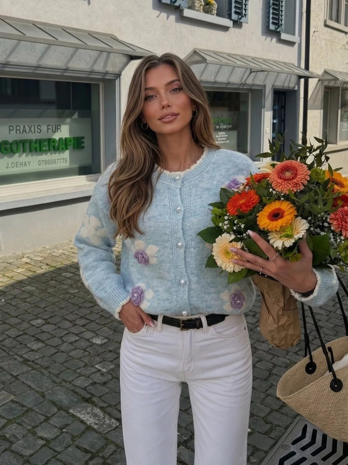 Floral Applique Button-Down Knit Cardigan  Shop One Place