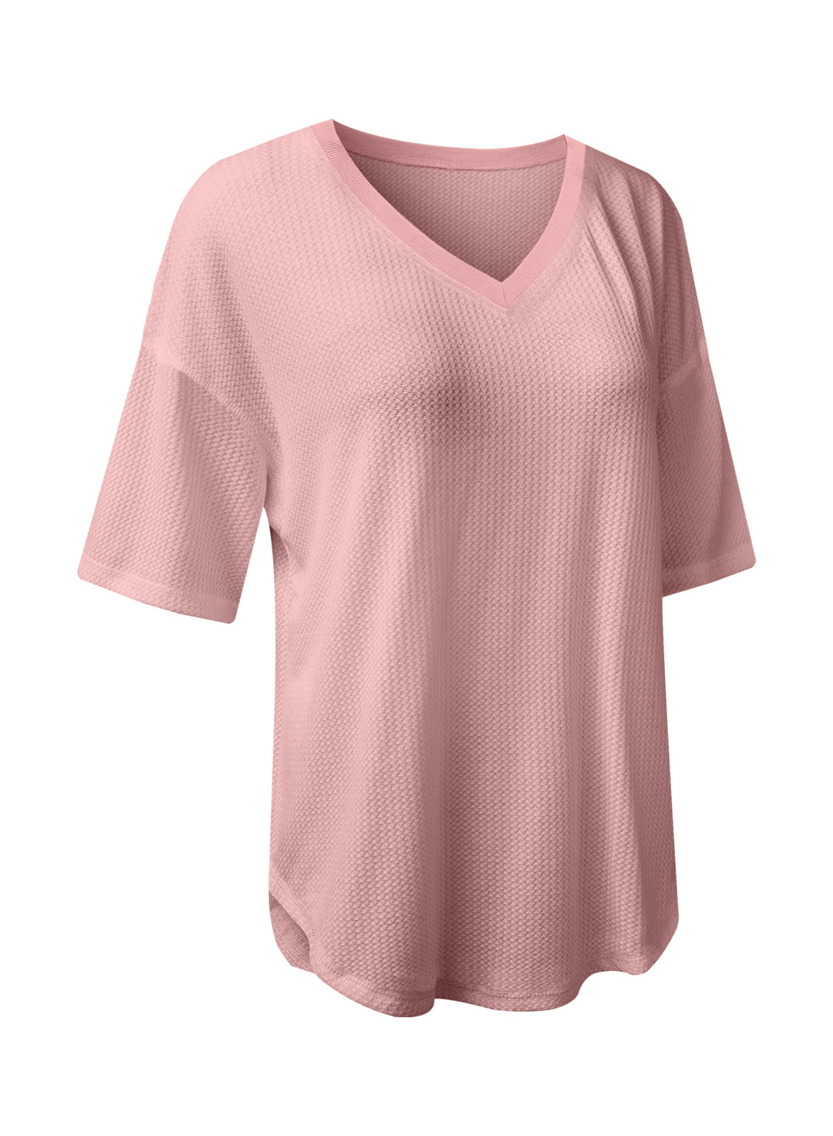 Black Waffle Texture V Neck Drop Shoulder Loose Tee  Shop One Place