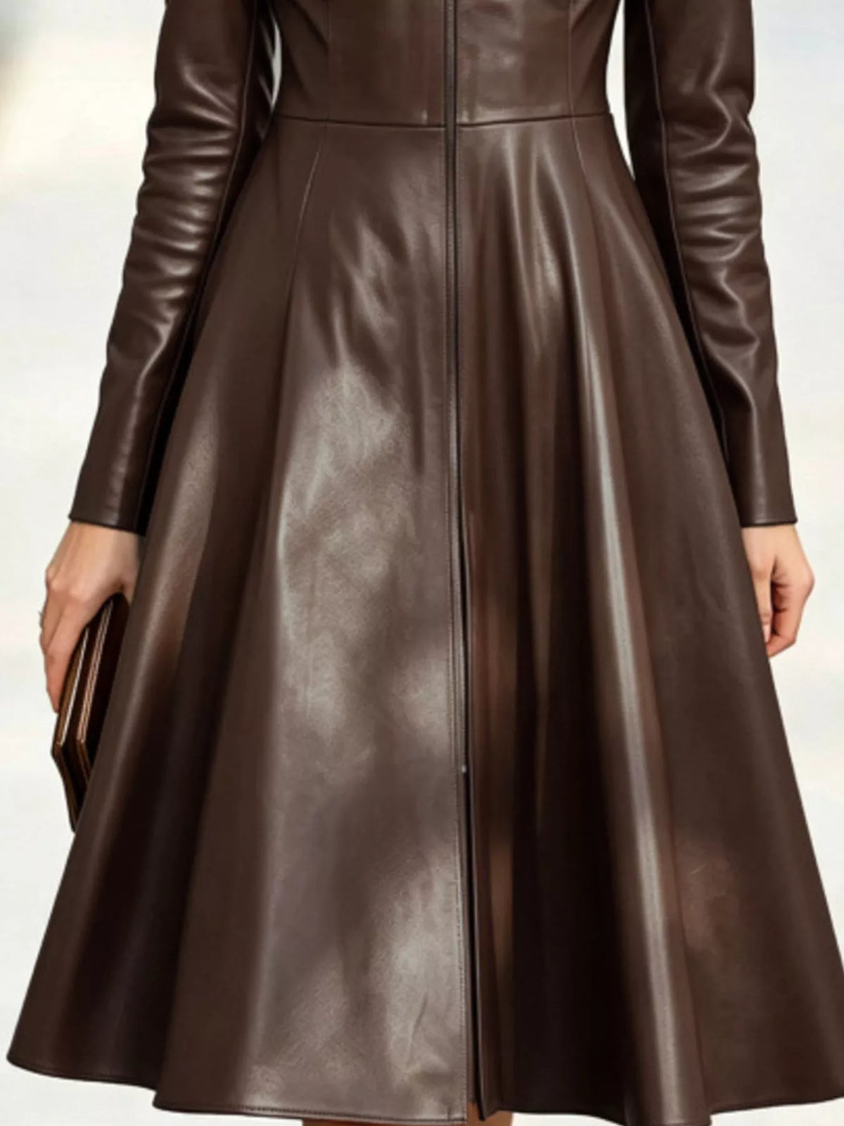 Women's Faux Leather Zip-Front A-Line Midi Dress – view 5