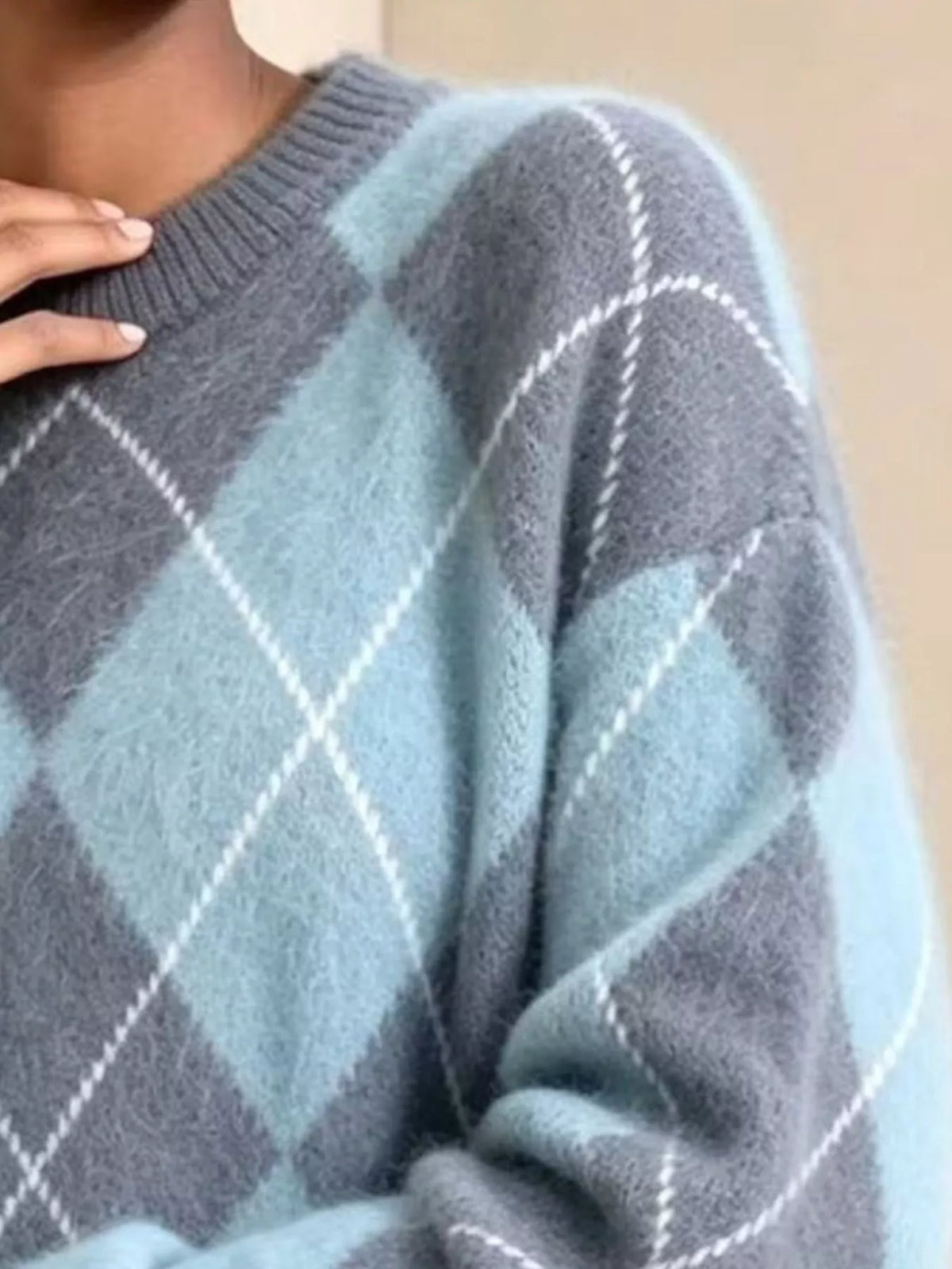 Women's Argyle Fuzzy Knit Sweater – view 15