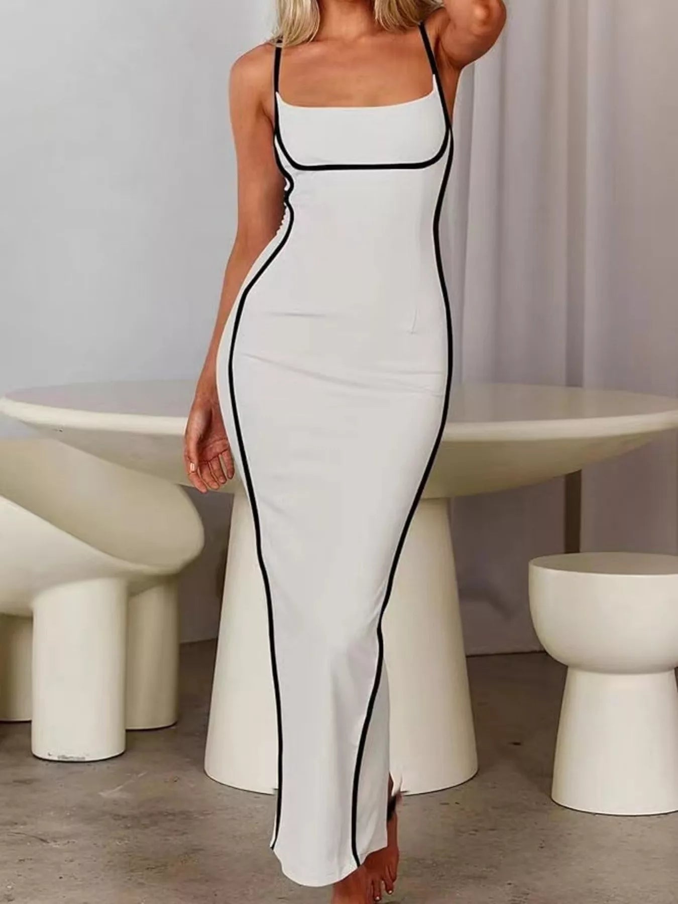 Contrast Trim Spaghetti Strap Maxi Dress  Shop One Place