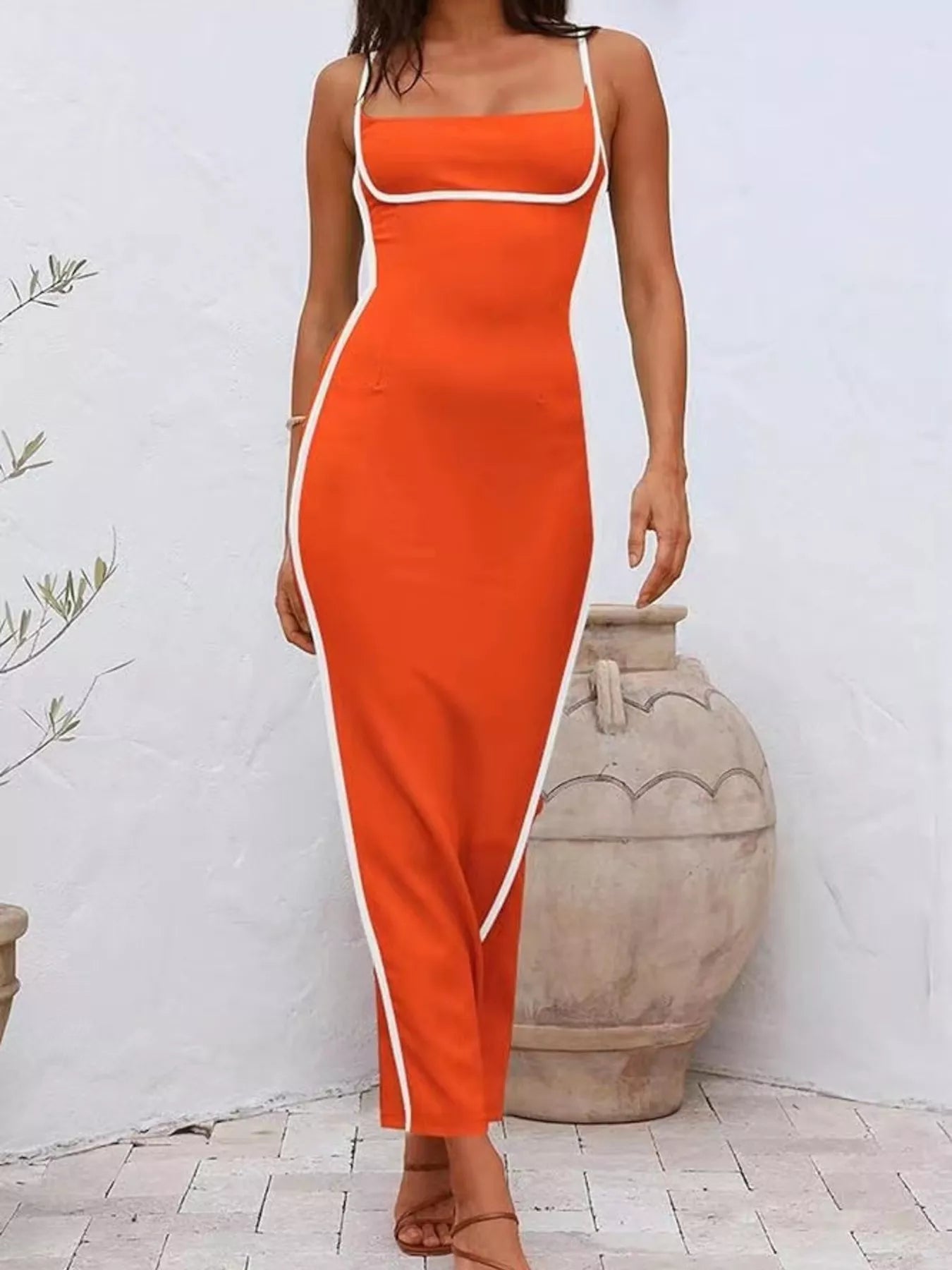 Contrast Trim Spaghetti Strap Maxi Dress  Shop One Place
