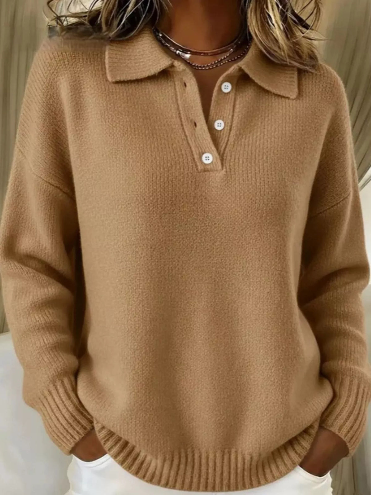 Full Size Button Detail Drop Shoulder Sweater Plus Size  Shop One Place