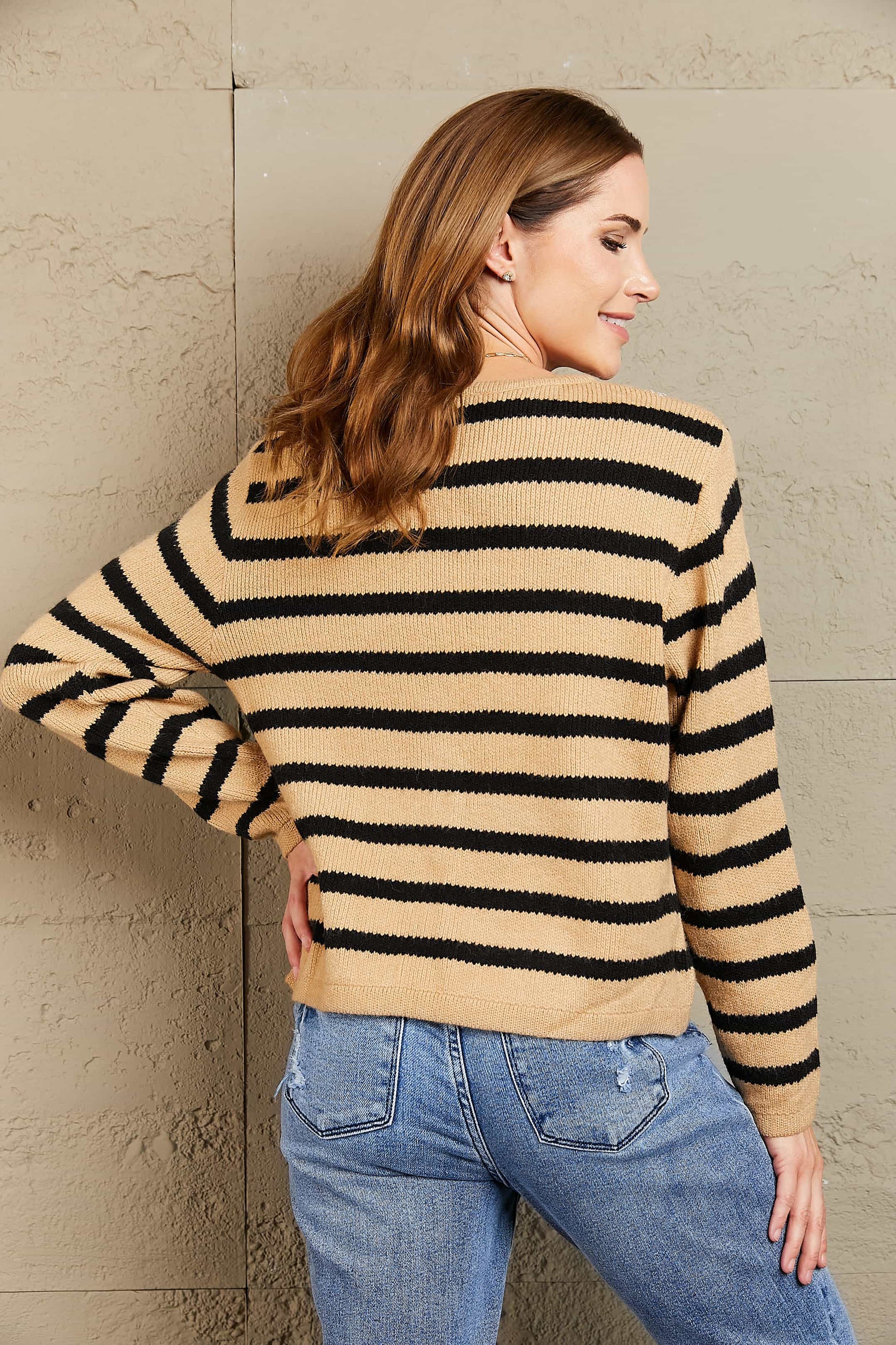 Woven Right Striped Button Front Cardigan  Shop One Place