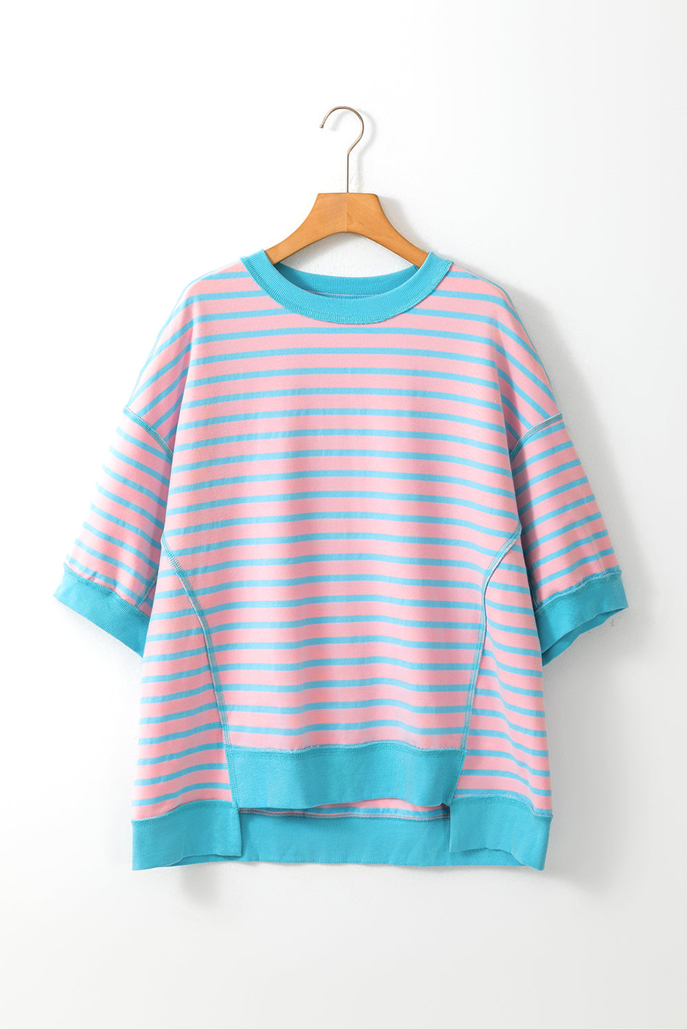 Stripe Colorblock Drop Sleeve Oversized T Shirt