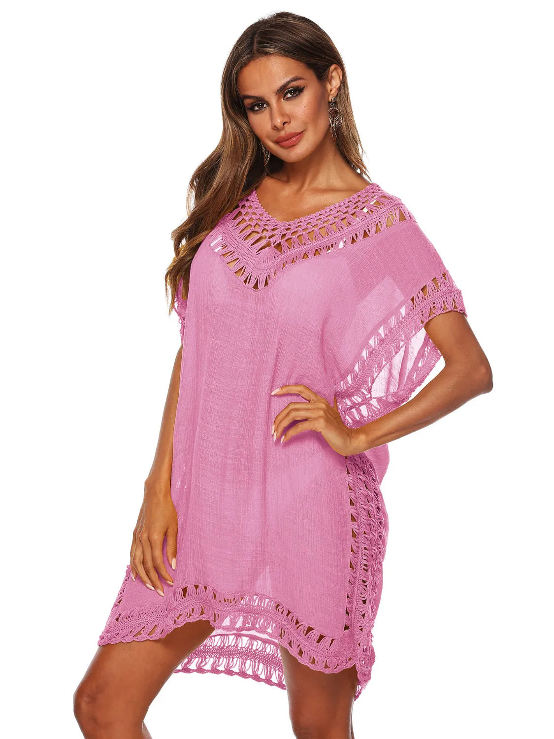 Bohemian Crochet Trim Beach Cover Up Dress  Shop One Place