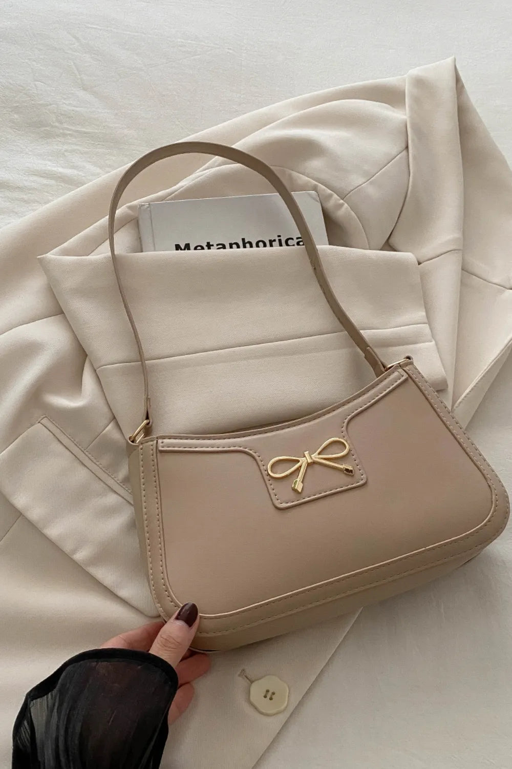 Bow Trim PU Leather Shoulder Bag  Shop One Place