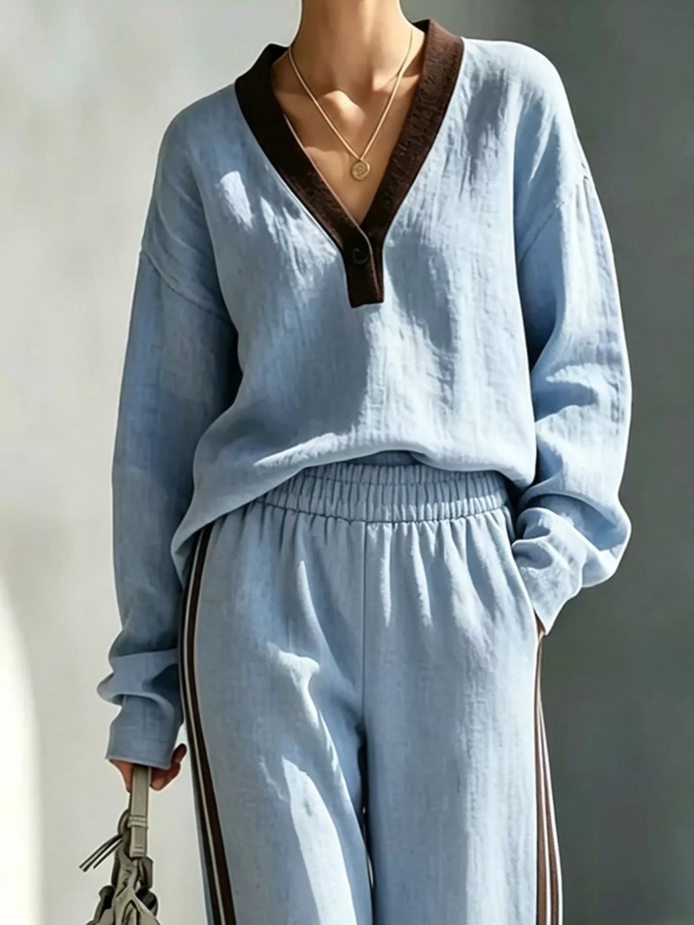Long Sleeve Top and Side-Striped Joggers Set  Shop One Place