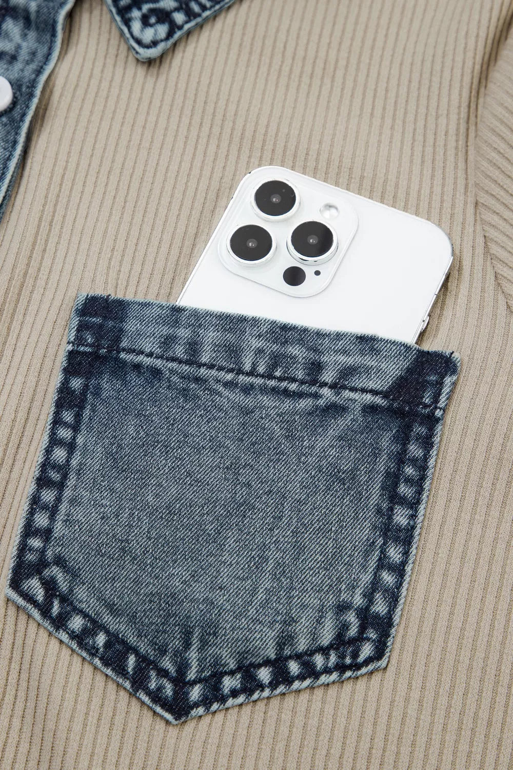 Casual Ribbed Knit Denim Trim Mini Dress  Shop One Place