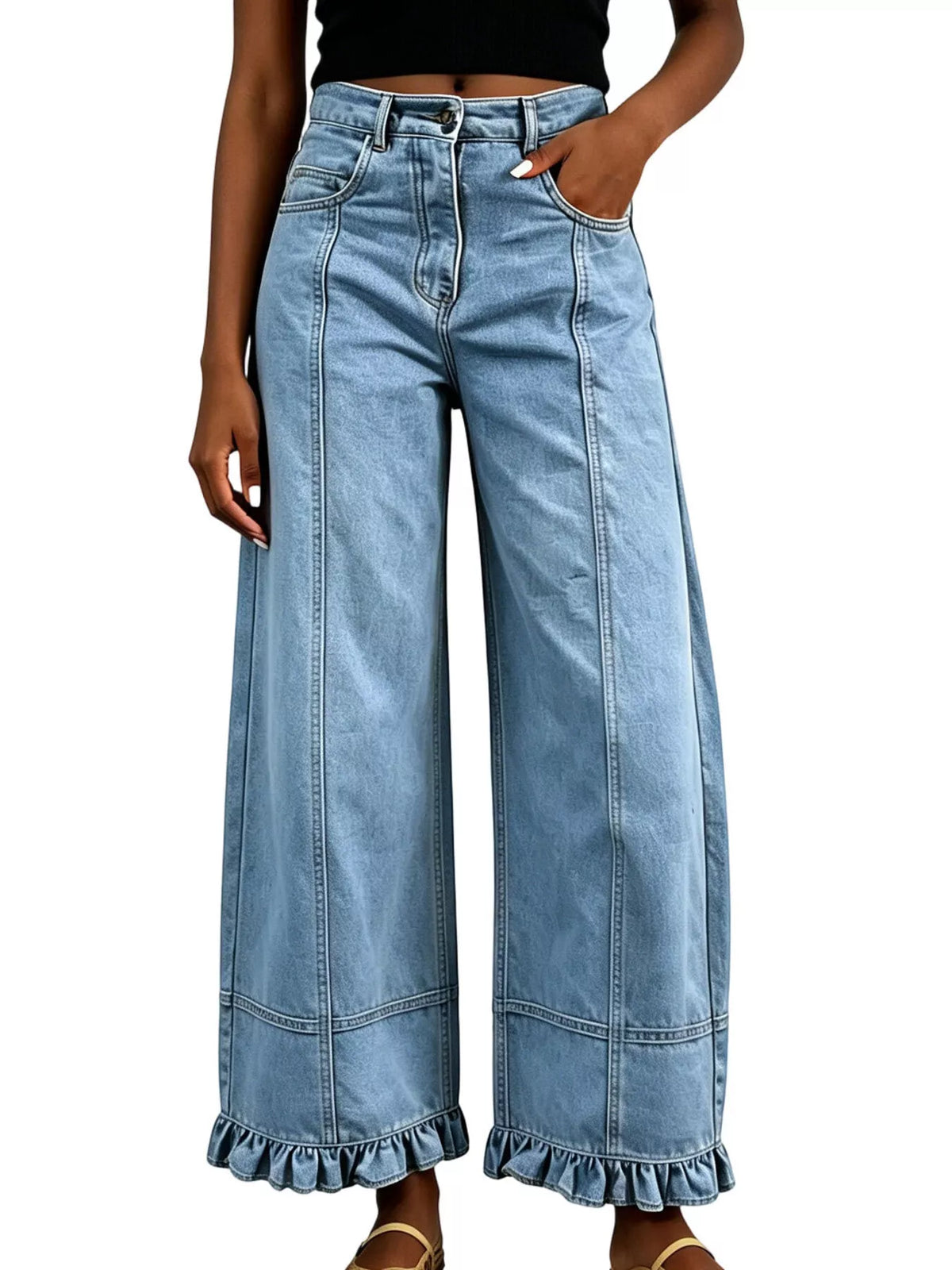 Full Size High-Waisted Wide-Leg Ruffled Hem Jeans Plus Size  Shop One Place