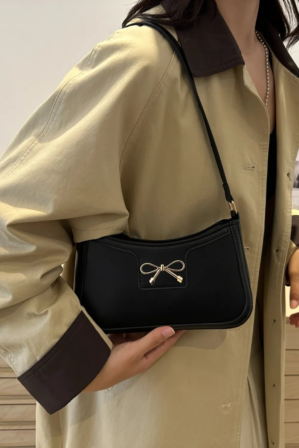 Bow Trim PU Leather Shoulder Bag  Shop One Place