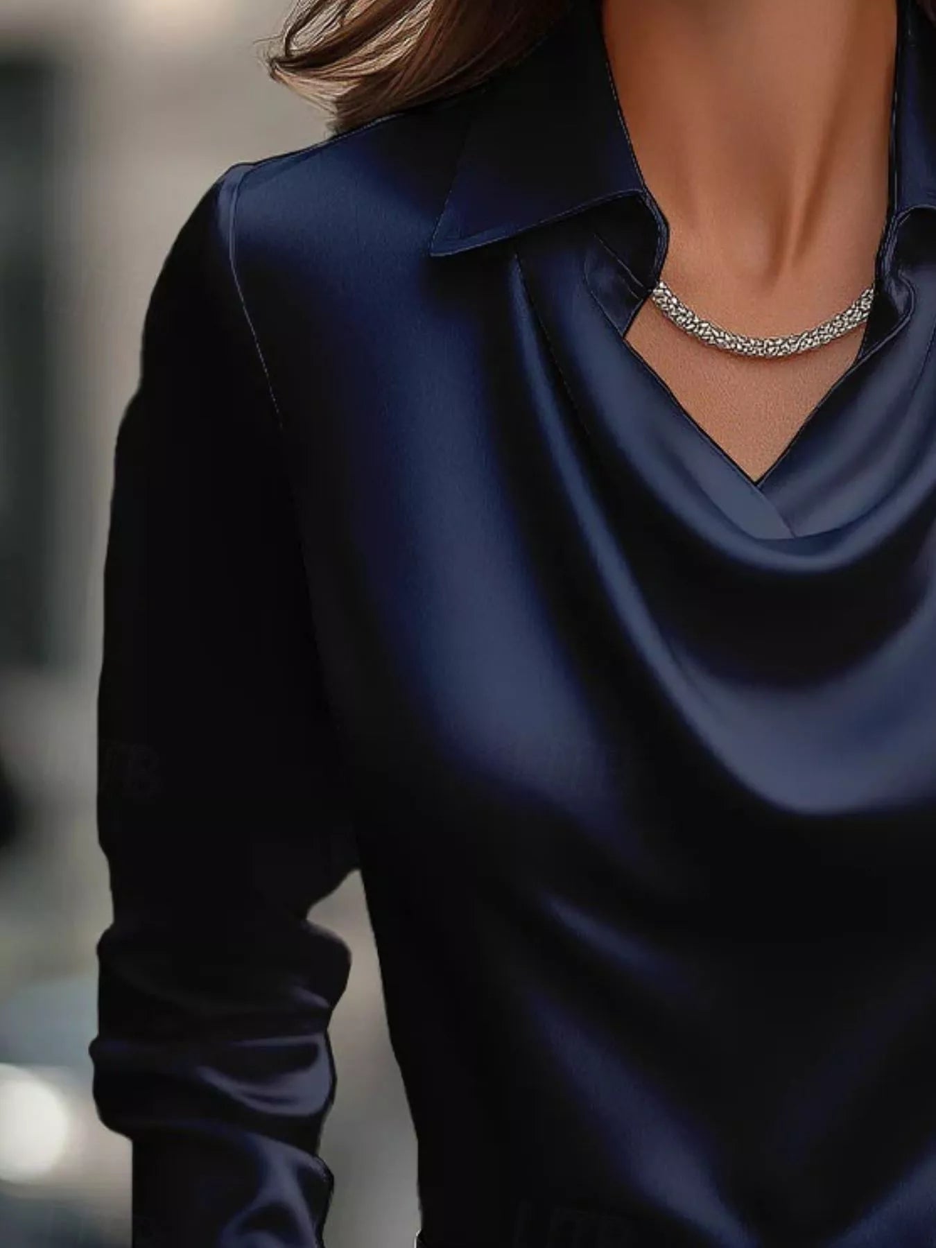 Ruched Long Sleeve Drape Collar Blouse  Shop One Place