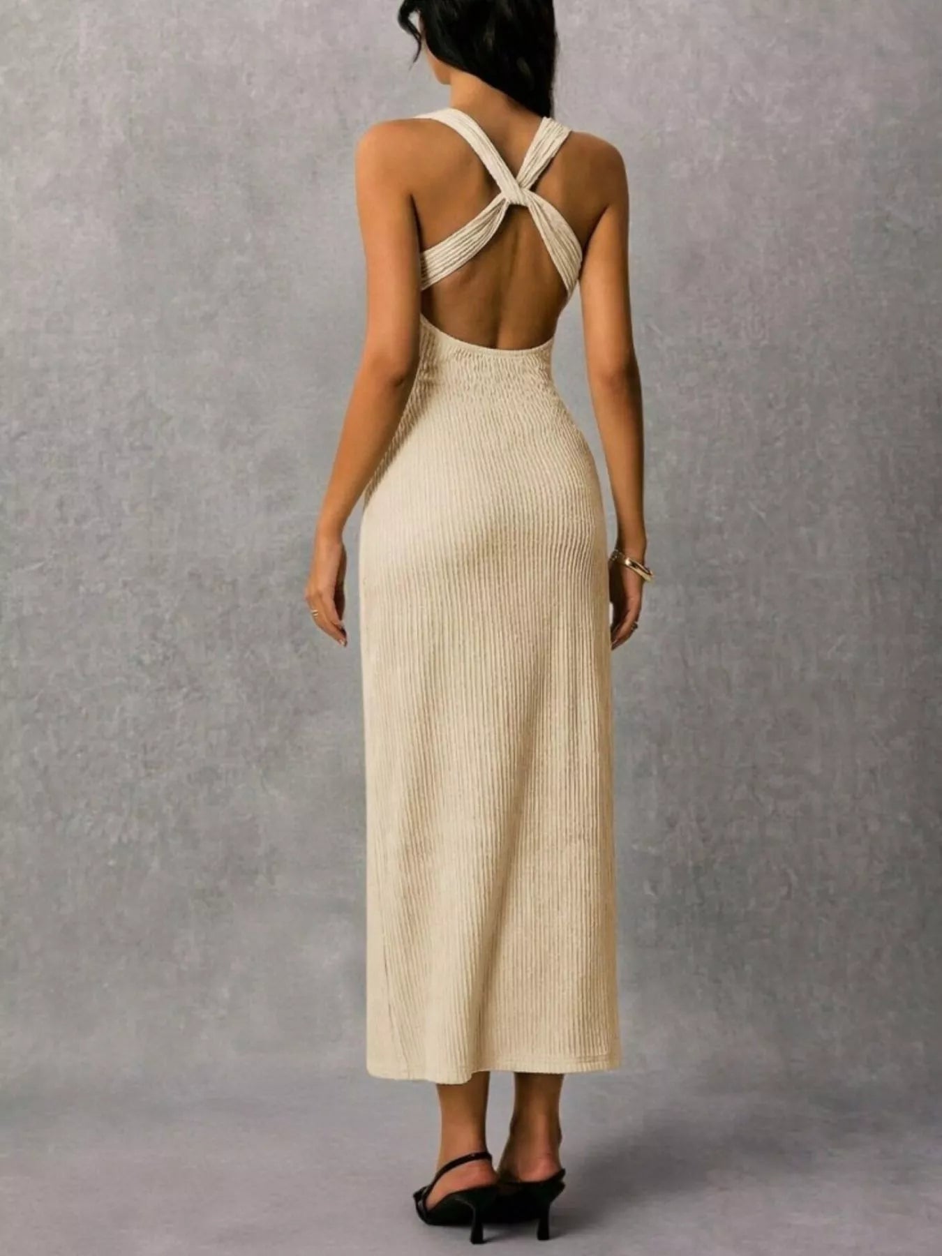 Sleeveless Ribbed Knit Midi Dress  Shop One Place