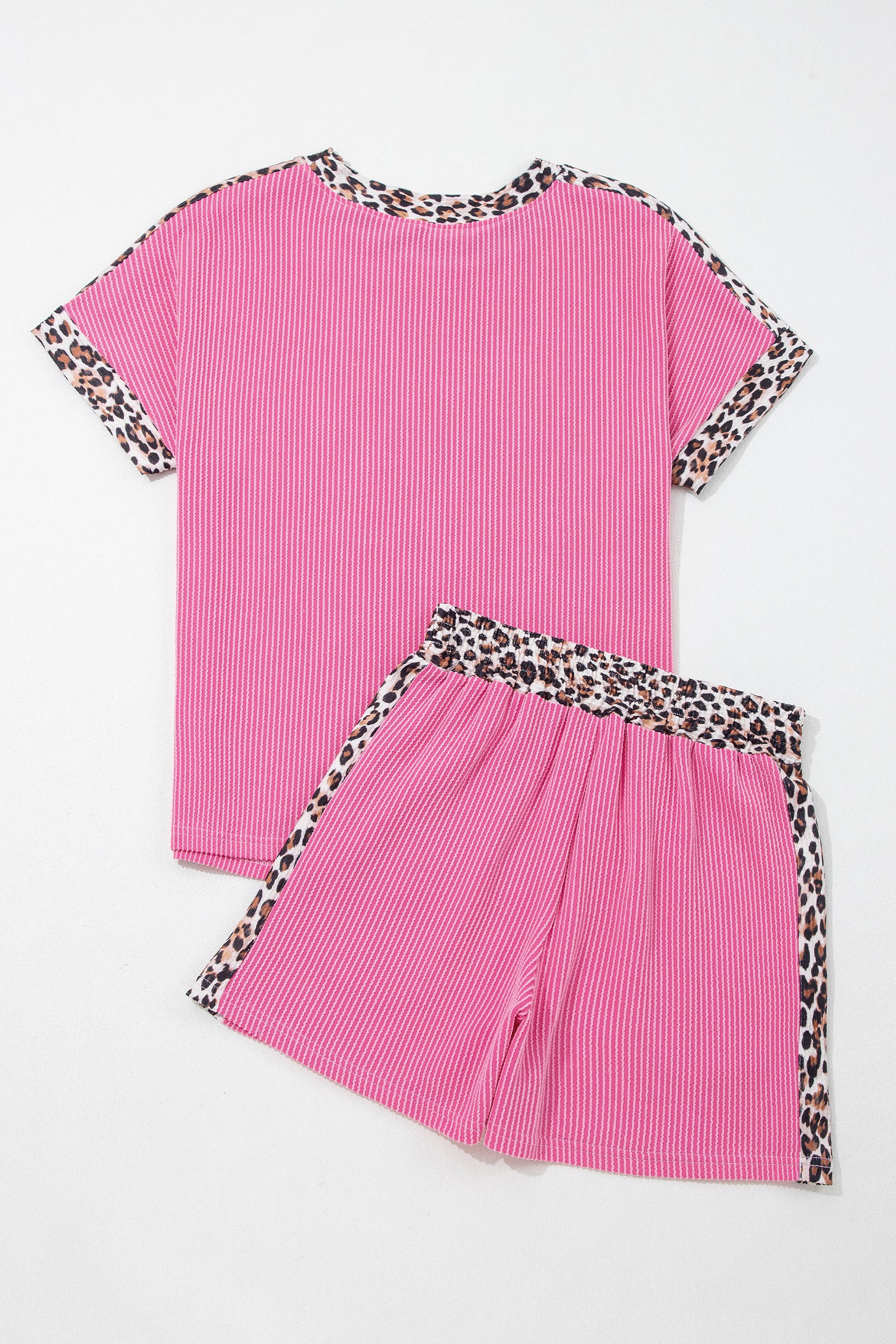Sky Blue Leopard Trim Twist Ribbed Short Set  Shop One Place