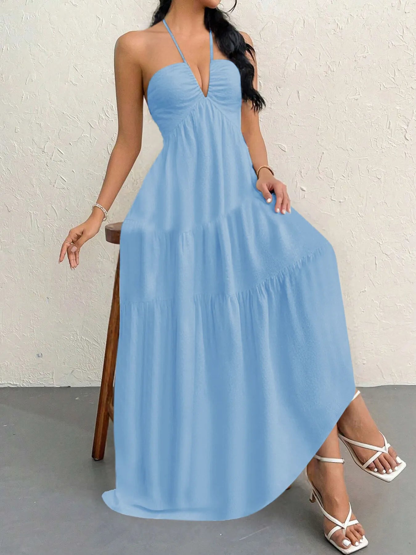 Halter Neck Tiered Maxi Dress  Shop One Place