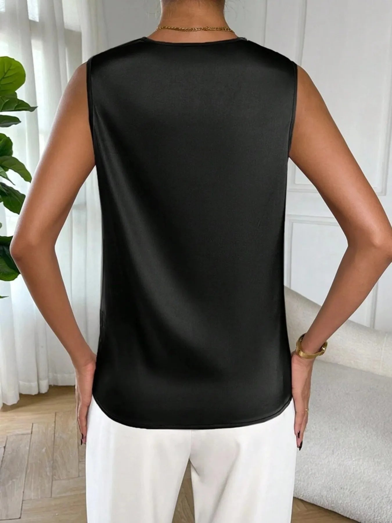 Satin Cowl Neck Sleeveless Blouse  Shop One Place