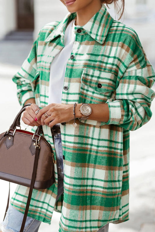 Plaid Flap Pocket Long Sleeve Shacket - Shop One Place