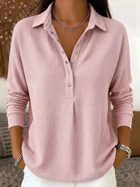 Women's Waffle Knit Snap-Front Blouse