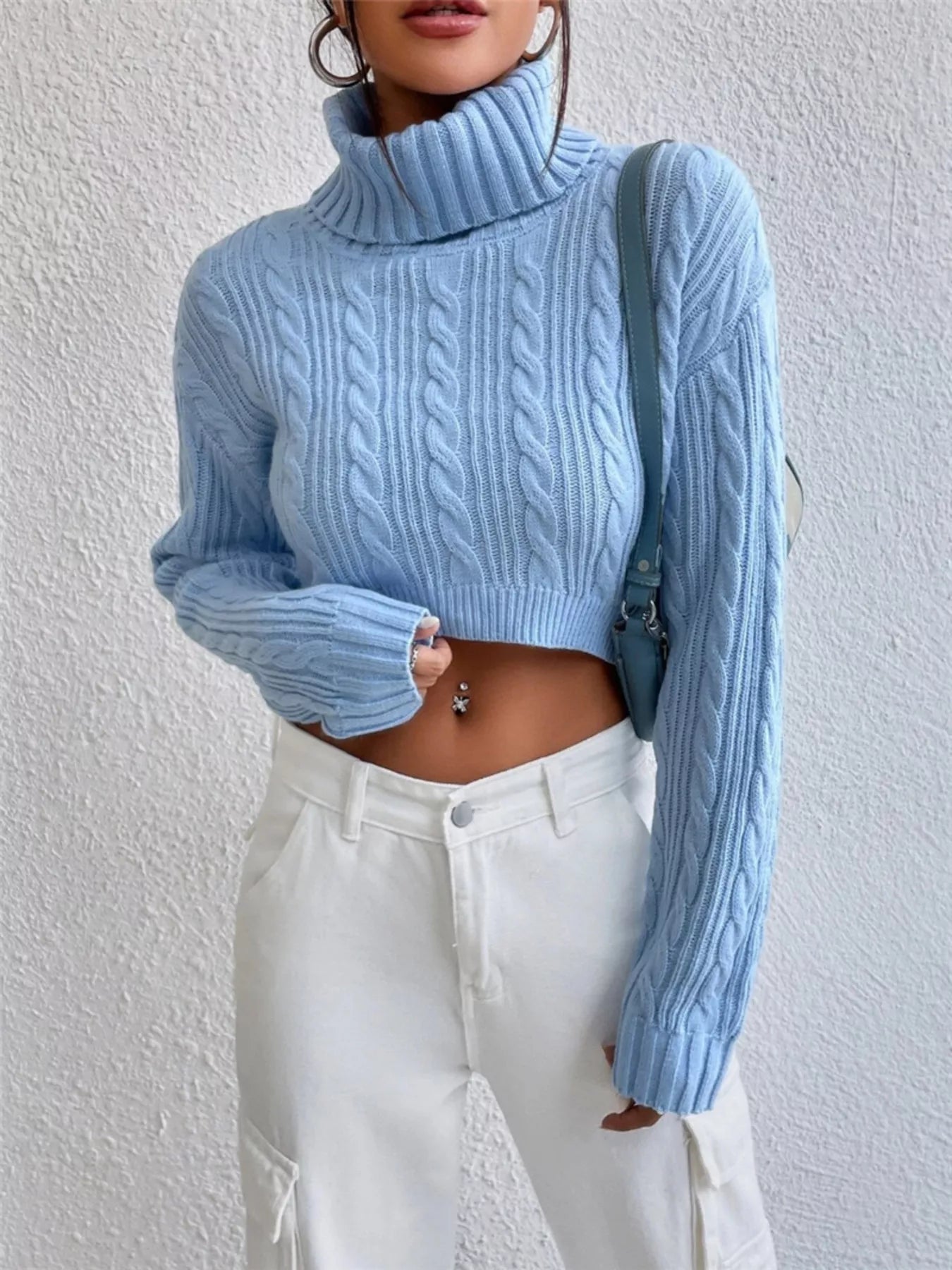 Cable-Knit Turtleneck Long Sleeve Sweater  Shop One Place