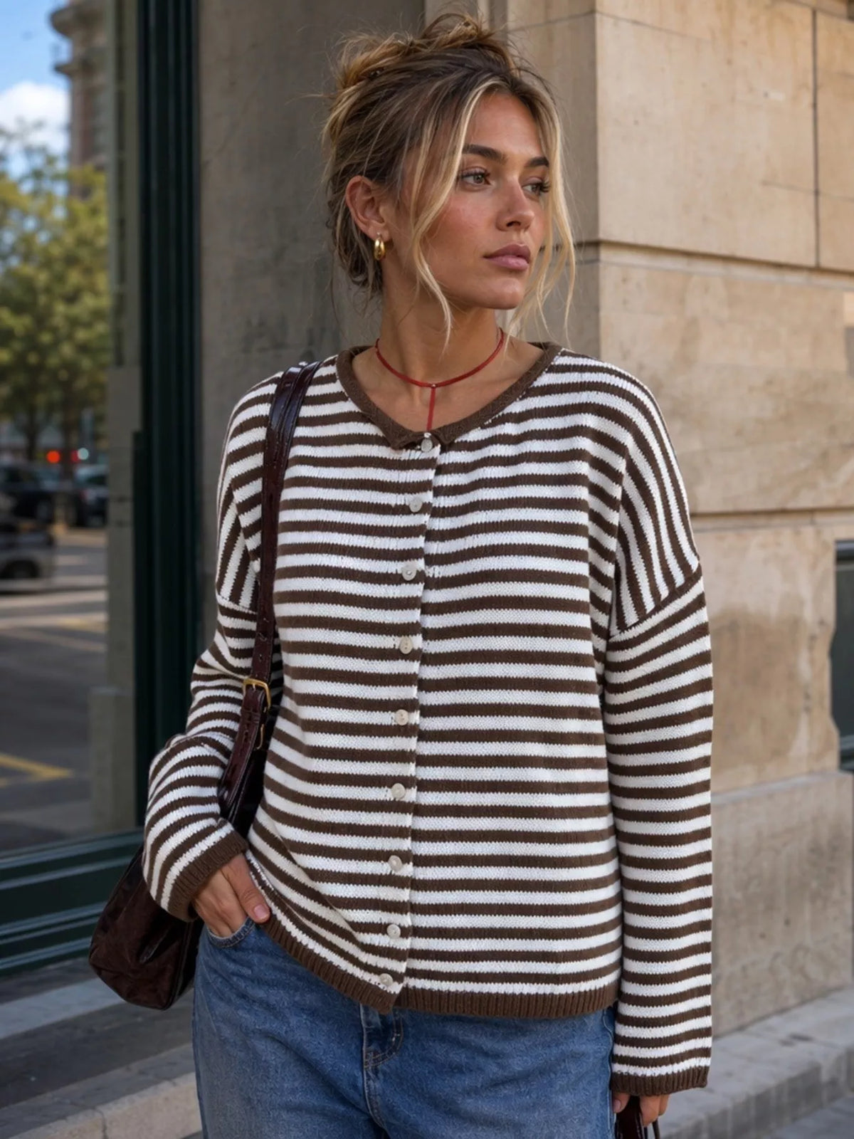 Women's Striped Button-Down Knit Cardigan – view 8