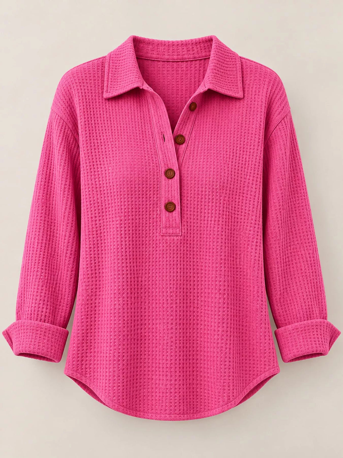 Women's Waffle Knit Long Sleeve Polo Top – view 26