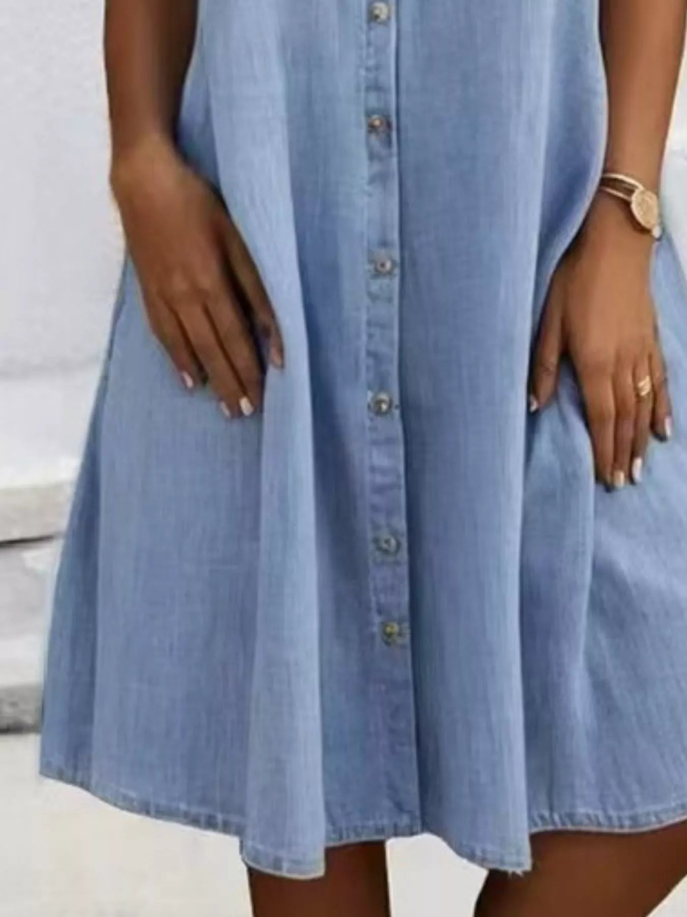 Full Size Button-Front Short Sleeve Denim Dress Plus Size  Shop One Place