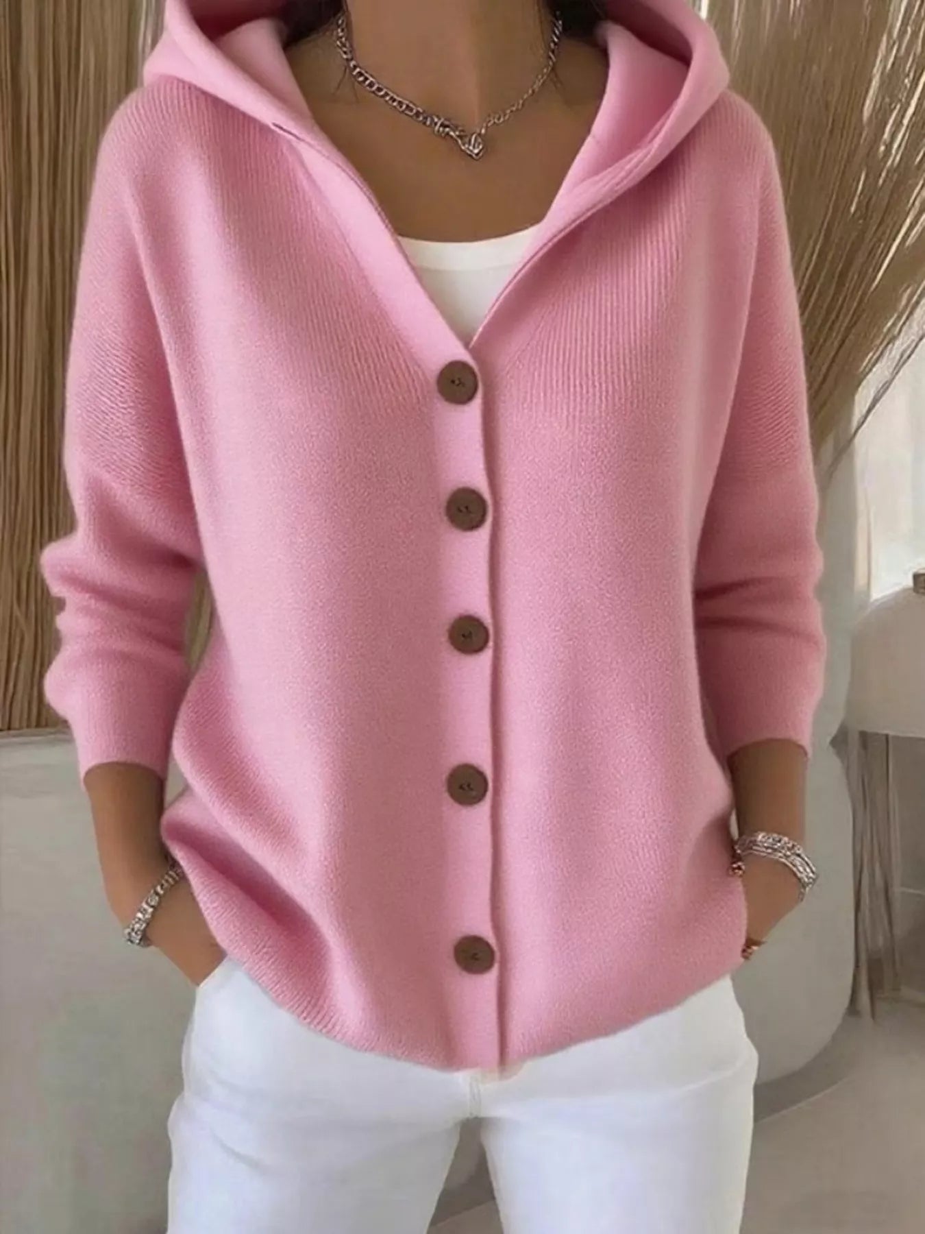 Full Size Hooded Button-Front Soft Knit Cardigan Plus Size  Shop One Place
