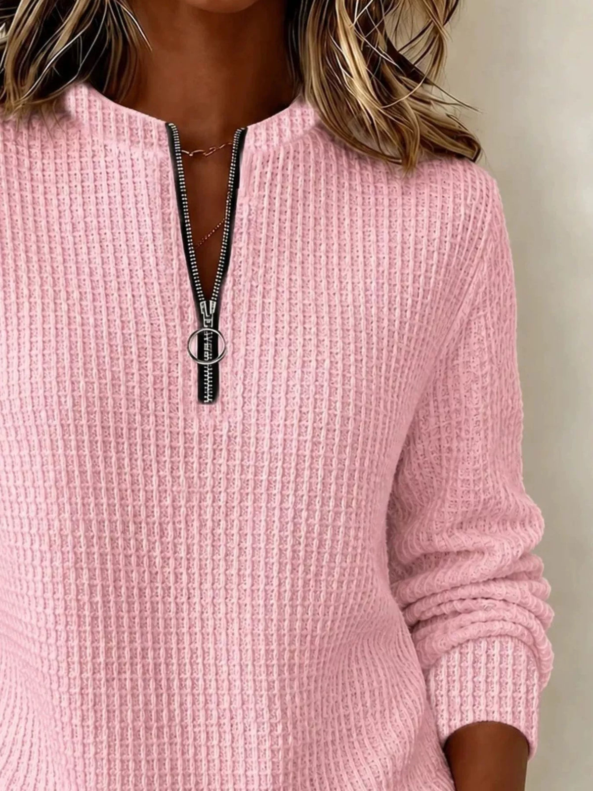 Women's Quarter-Zip Waffle Knit Sweatshirt – view 10