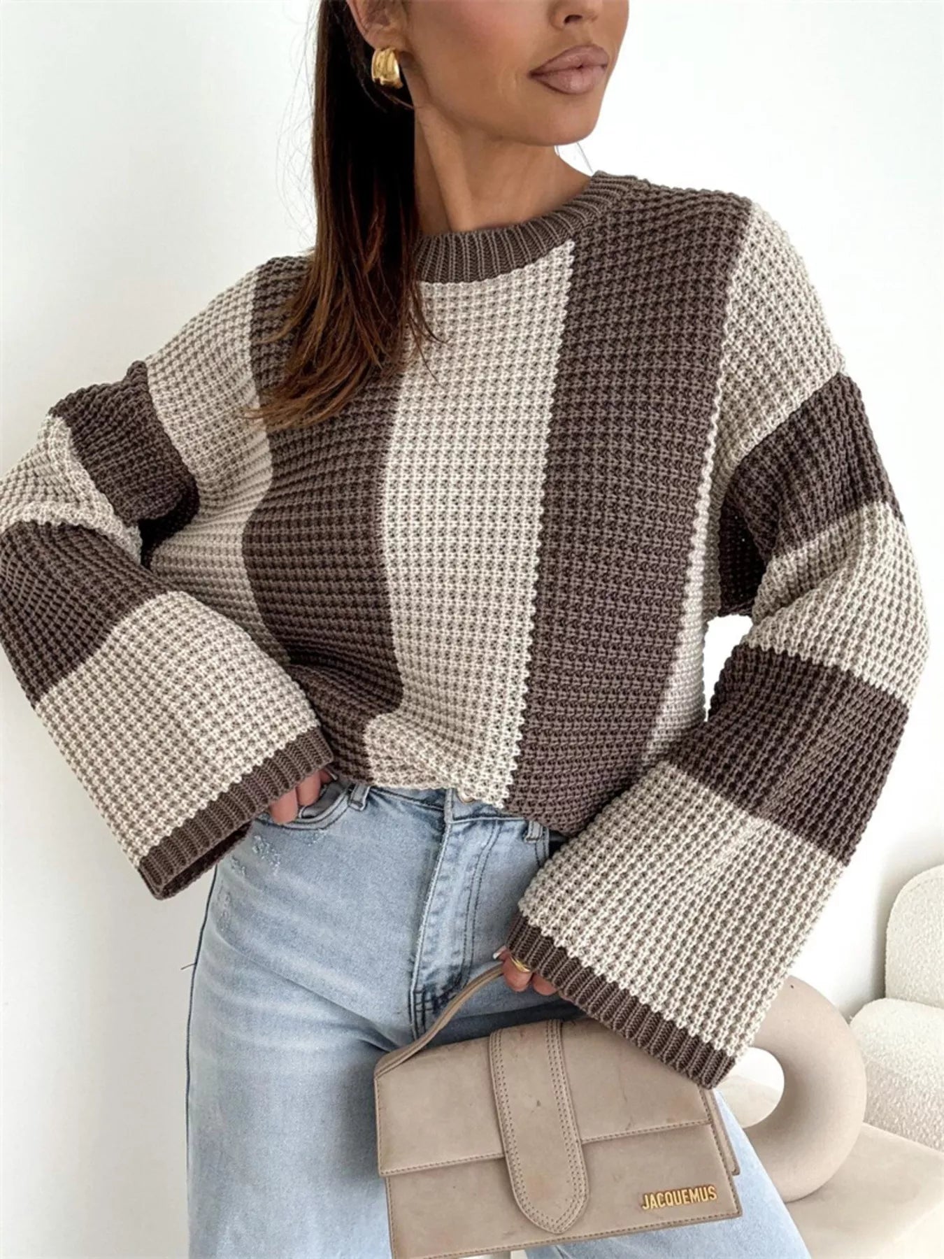 Color Block Long Sleeve Sweater  Shop One Place