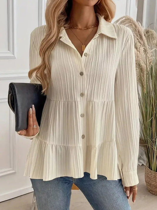 Button-Down Long Sleeve Tiered Shirt  Shop One Place