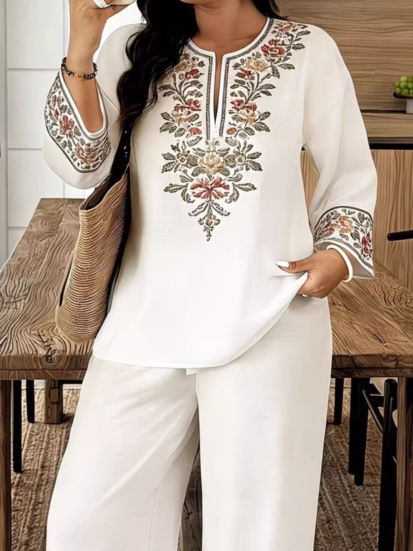 Full Size Embroidered Long Sleeve Top and Pants Set Plus Size  Shop One Place