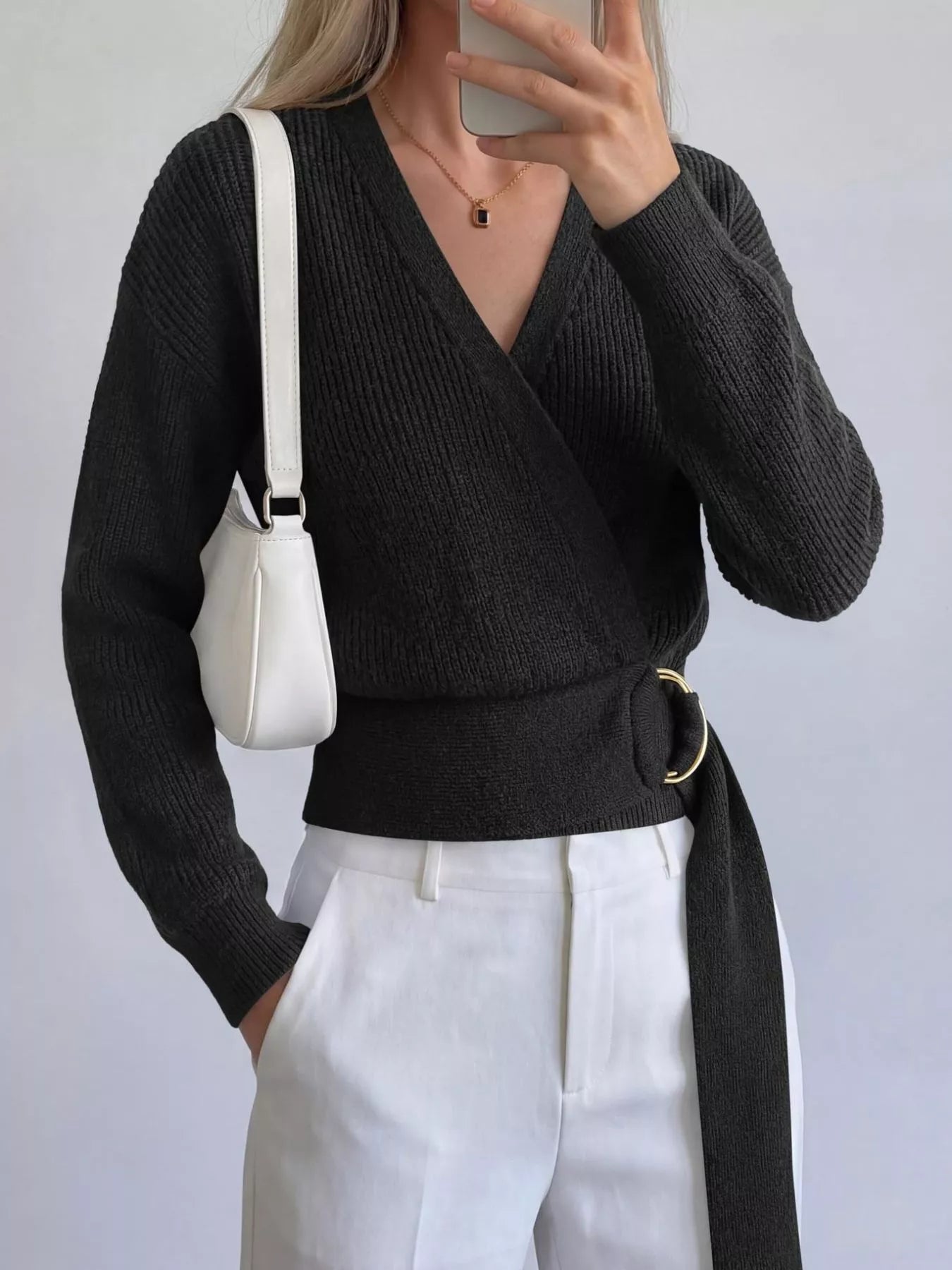 Metal Ring Detail Dropped Shoulder Sweater  Shop One Place