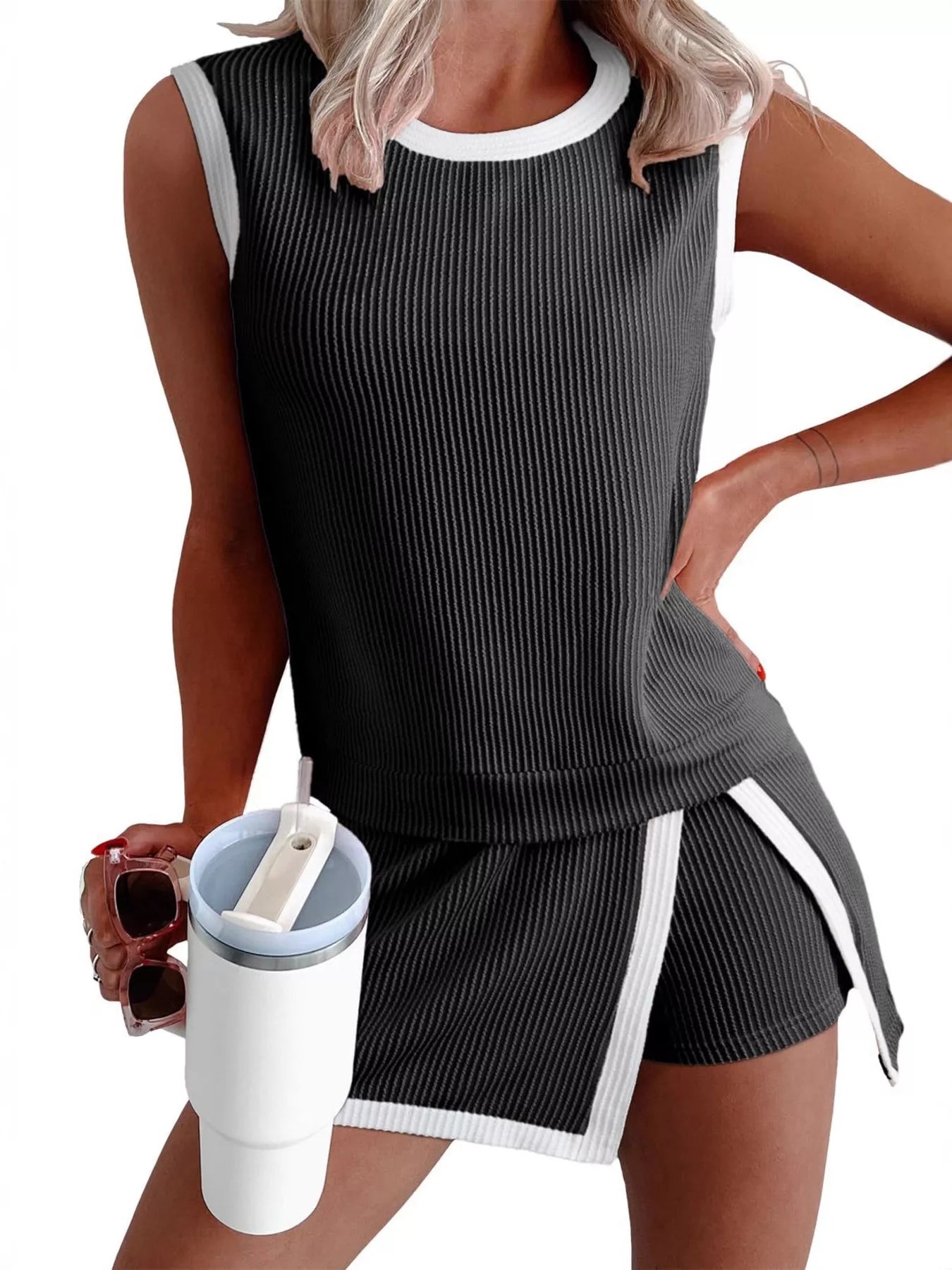 Ribbed Knit Sleeveless Top and Skort Set  Shop One Place