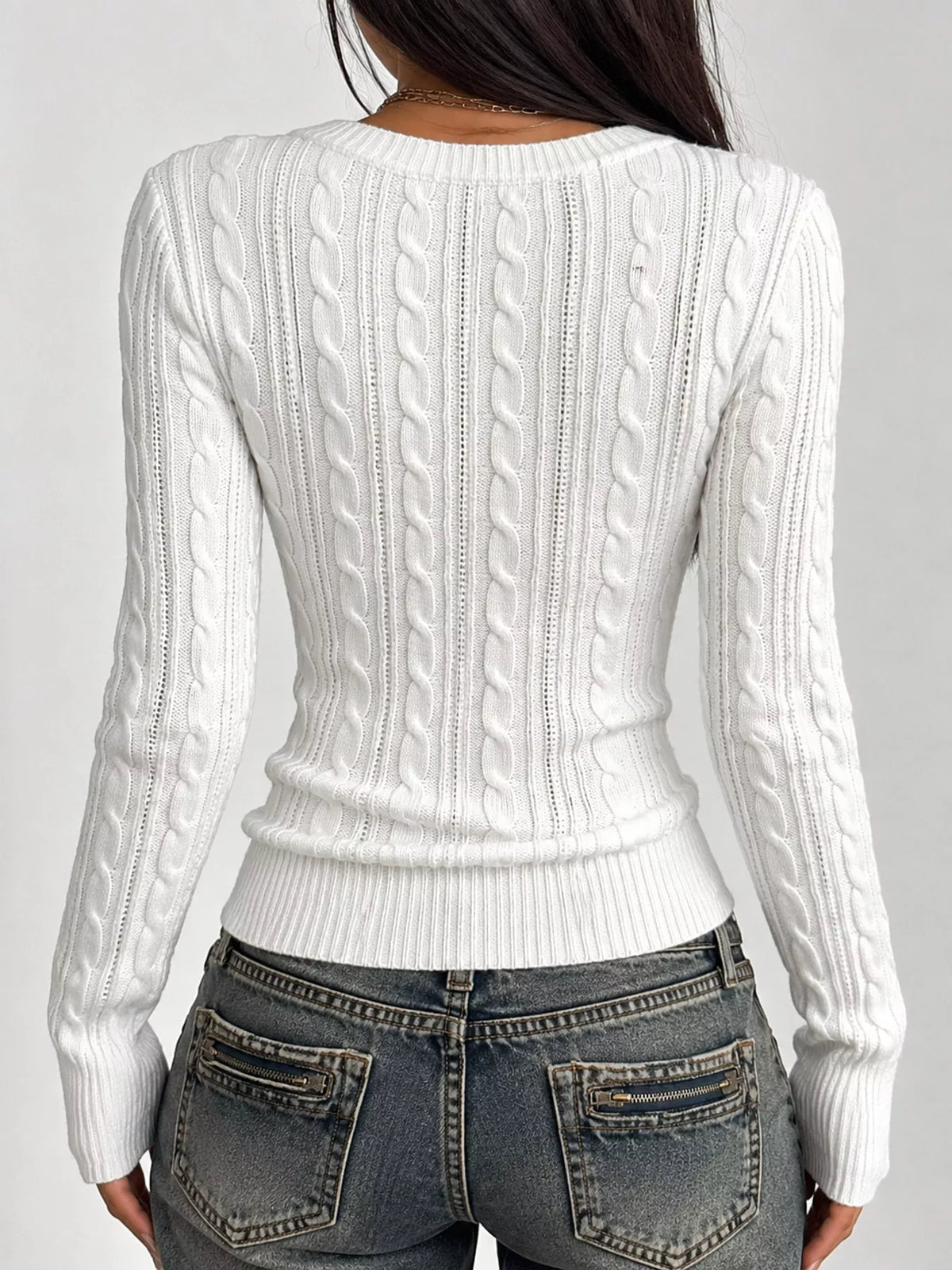 Women's Deep V-Neck Cable Knit Sweater – view 5