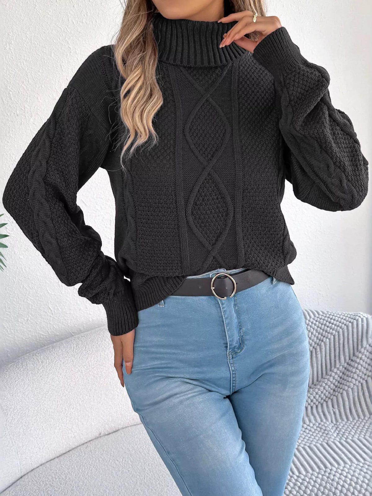 Women's Cable Knit Turtleneck Sweater – view 7